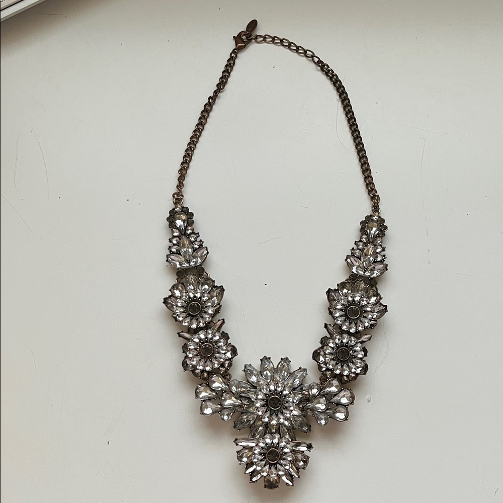 Silver Floral Statement Necklace with crystals